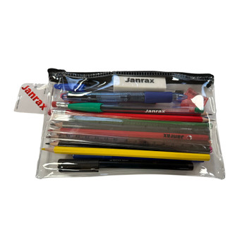 Pack of 6 Stationery Filled Black Zip 8x5" Pencil Cases with Colouring Pencils