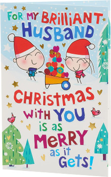 Sweet Cartoon Couple Design Husband Christmas Card
