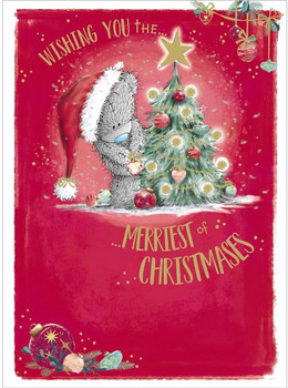 Bear Decorating Tree Merriest Christmas Card