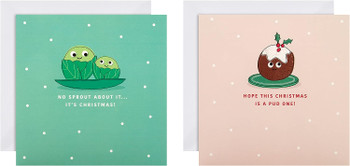 Funny Brussel Sprout and Pudding Design Pack of 16 Charity Christmas Cards