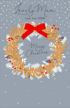 Gold Wreath Design Mum From Son Christmas Card