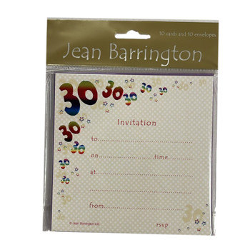 Pack of 10 30th Foil Printed Birthday Party Invitations And Envelopes