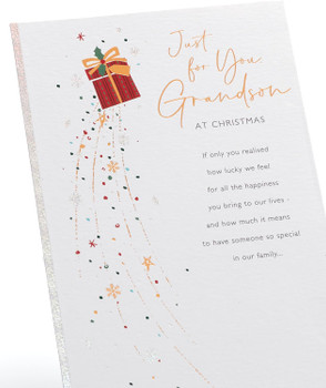 Snowflakes & Present Design Grandson Christmas Card