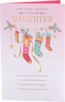 Pink Stockings Design Daughter Christmas Card