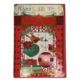 To a Dear Sister and Brother In Law Birds On Baubles Design Christmas Card To a Dear Sister and Brother In Law Birds On Baubles Design Christmas Card