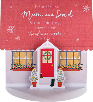 2X Cards Christmas Card for Mum and Dad Classic Pop-up 3D House Design