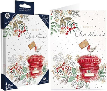 Pack of 10 Luxury Post Box Design Christmas Cards