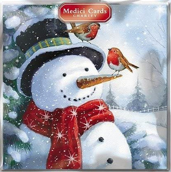 Pack of 8 Snowman and Robins Design Charity Christmas Cards