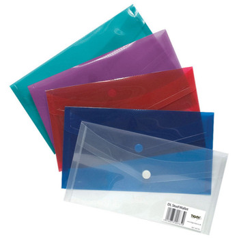 Pack of 5 DL Stud Document Wallets Assorted Colours