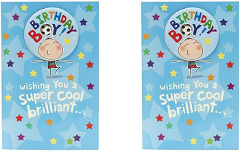 Blue Football Design Birthday Card (Pack of 2) with Badge