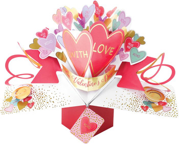 Pink Love Hearts With Love 3D Pop-Up Valentine's Day Card