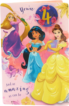 Disney Princesses 4th Birthday Card plus a clip on Badge