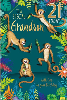 Monkeys With Beer Bottles Special Grandson 21st Milestone Birthday Card