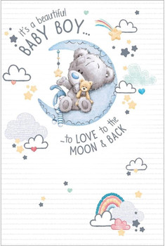 Bear On Moon New Baby Boy Congratulations Card