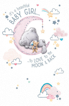 Bear On Moon New Baby Girl Congratulations Card