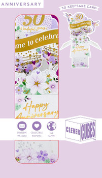 Clever Cube 50 Wonderful Years Golden Cheers! Anniversary Pop Up Keepsake Card