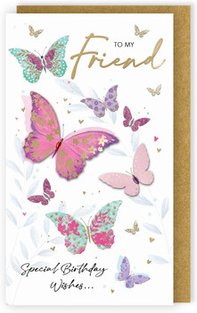 Embellished & Foiled Butterflies Friend Birthday Card