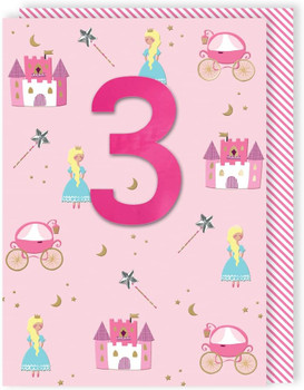 Princess & Castles Embellished Girls 3rd Birthday Card