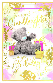 Bear Sitting With Gifts 3D Photo Finish Granddaughter Keepsake Birthday Card Bear Sitting With Gifts 3D Photo Finish Granddaughter Keepsake Birthday Card