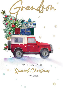 Red Jeep Embellished Hand-Finished Grandson Christmas Card