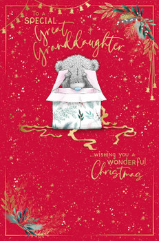 Bear Looking Inside Gift Box Great Granddaughter Christmas Card Bear Looking Inside Gift Box Great Granddaughter Christmas Card