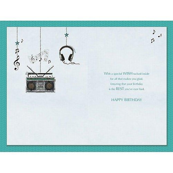 Happy Birthday Traditional Stereo headphones, music Male New Greetings Card