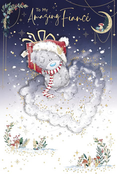 Bear Standing in Heart Of Snow Fiancé Luxury Handmade Christmas Card