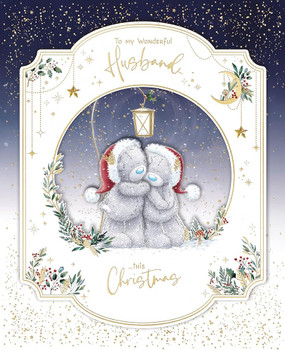 Bears Under Lamp For A Wonderful Husband Luxury Boxed Handmade Christmas Card