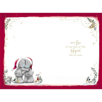 Bears Holding Frame With Heart Mum & Dad Luxury Christmas Card
