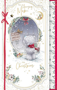 Bear At Door To An Amazing Mum Handmade Christmas Card