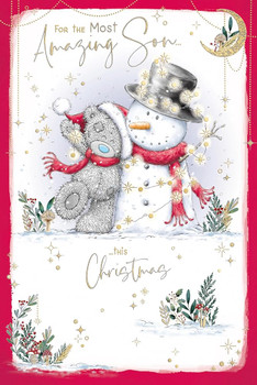 Bear And Snowman Son Christmas Card