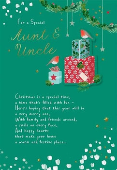 Festive Design with Birds and Presents Aunt & Uncle Christmas Card