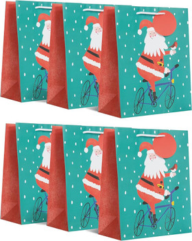 Jolly Santa & Bike Design Multipack of 6 Large Gift Bags for Him/Her/Friend Christmas