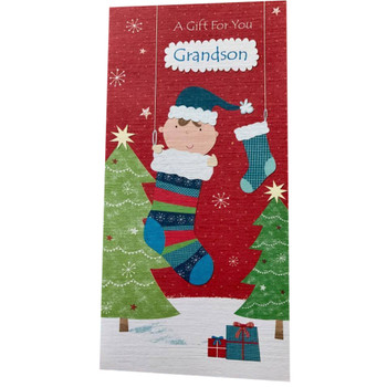 Pack of 12 Grandson Christmas Money Wallet Cards by Wishing Well