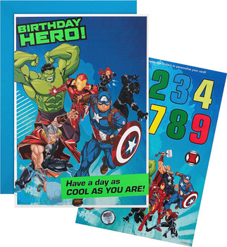Marvel Superheroes Design with Activity & Personalised Age Number Birthday Card