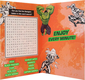 Marvel Superheroes Design with Activity & Personalised Age Number Birthday Card