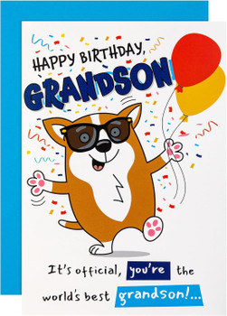 Funny Pop Up Dog & Sunglasses Design Grandson Birthday Card