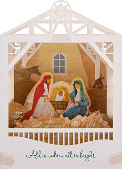 Traditional 3D Pop-Up All is Calm Nativity Scene Design Christmas Card