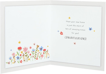 House with Flowers on Rainbow Design New Home Congratulations Card