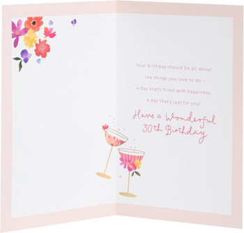 Floral Champagne Design 30th Birthday Card