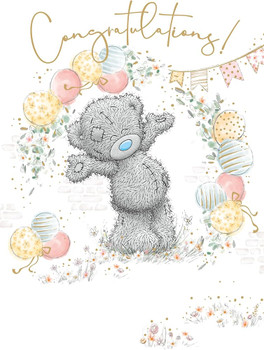 Bear With Balloons Congratulations Card