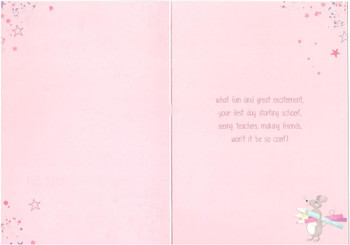 Animals Carrying Stationery For Girl Happy First Day At School Card