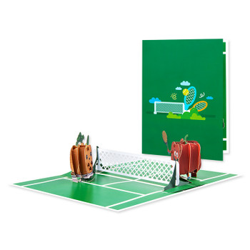 Tennis Game, Set, Snack! Cookie vs Apple 3D Pop Up Greeting Card - Birthday Anniversary Holidays Event