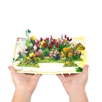 Garden of Joy Colorful Tulips 3D Pop Up Greeting Card