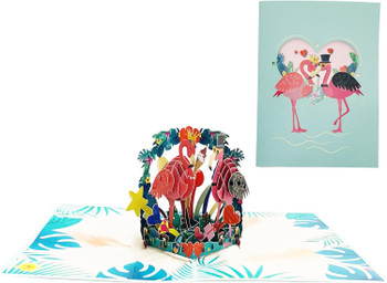 Flamingo Pair and Tropical Scene 3D Pop Up Greeting Card