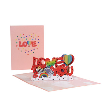 I LOVE YOU Rainbow and Balloon 3D Pop Up Greeting Card -  Anniversary Wedding Valentine's Day