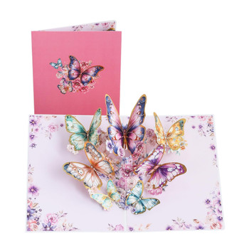 Hot Stamped Pink Butterfly 3D Pop Up Greeting Card - Birthday Mother's Valentine's Day
