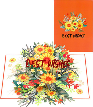 Sunflower Charm Orange 3D Pop Up Greeting Card - Birthday Mother's Valentine's Day