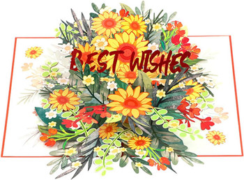 Sunflower Charm Orange 3D Pop Up Greeting Card - Birthday Mother's Valentine's Day