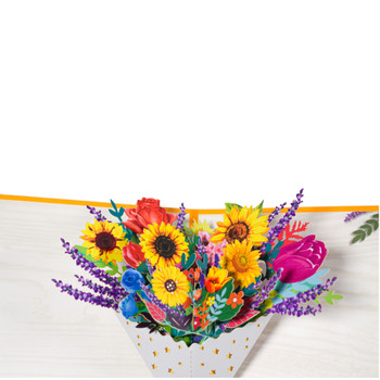 Sunflower with Golden Bow Bright Bouquet Pop Up Greeting Card - Birthday Anniversary Valentine's Day